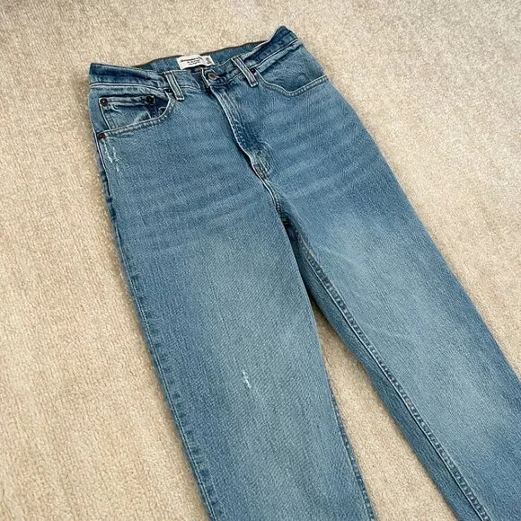Abercrombie & Fitch 90s Straight Ultra High Rise Blue Jeans 26 / 2 Long - Picture 3 of 10